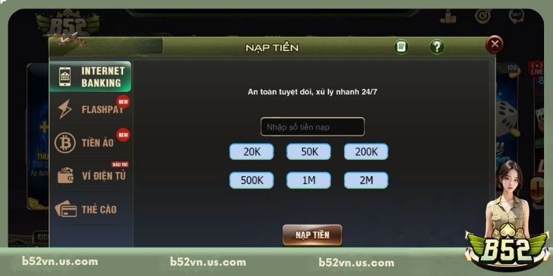 Các hình thức nạp tiền B52 phổ biến trong năm 2026