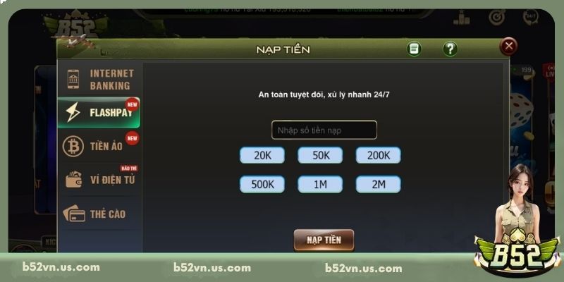 Hướng dẫn tân binh từng bước nạp tiền B52 chi tiết