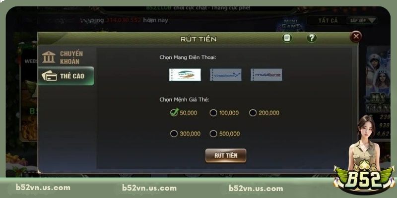Rút tiền B52 bằng thẻ cào